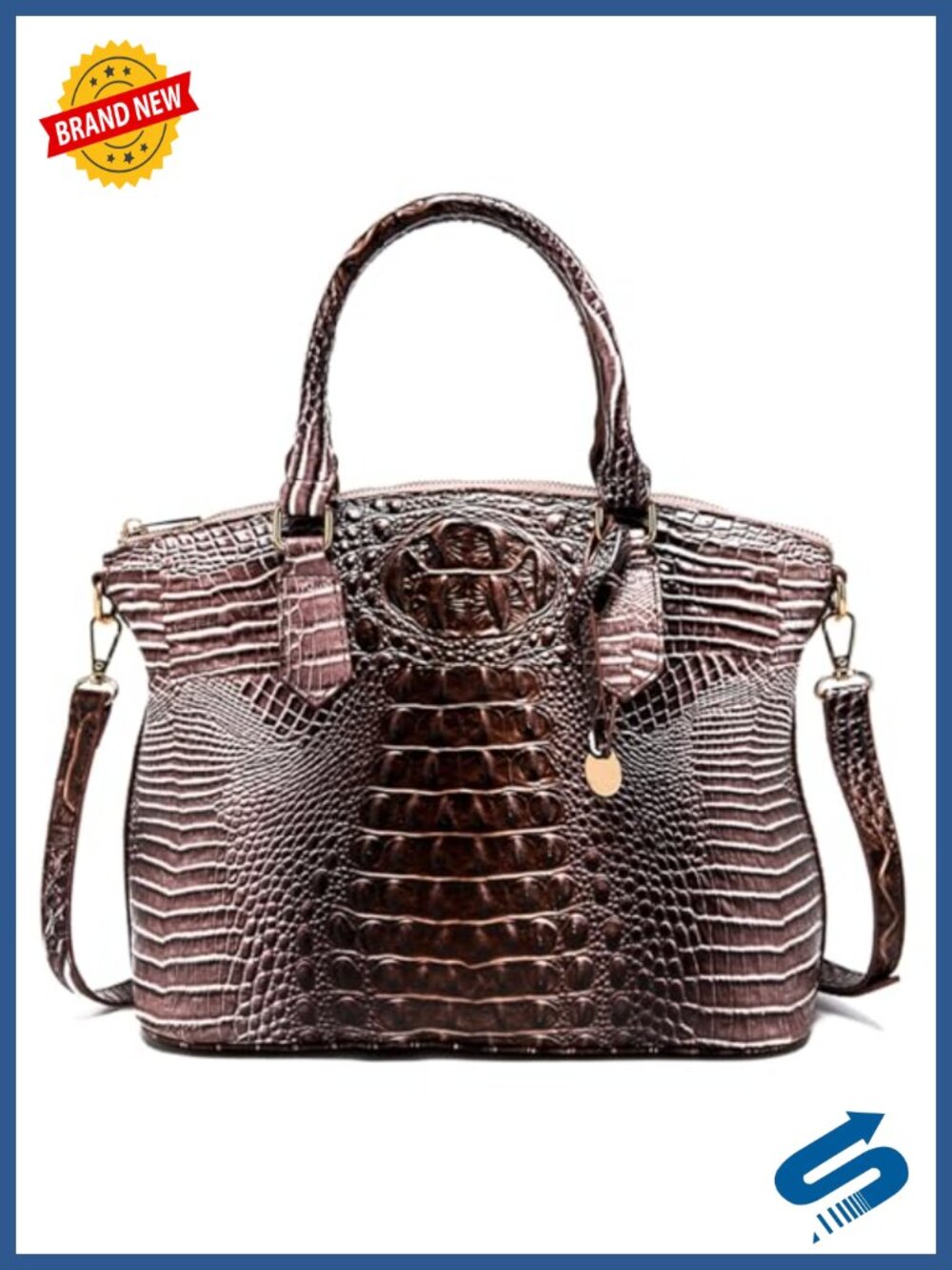 Vegan Leather Crocodile Satchel Handbag with Shoulder Strap